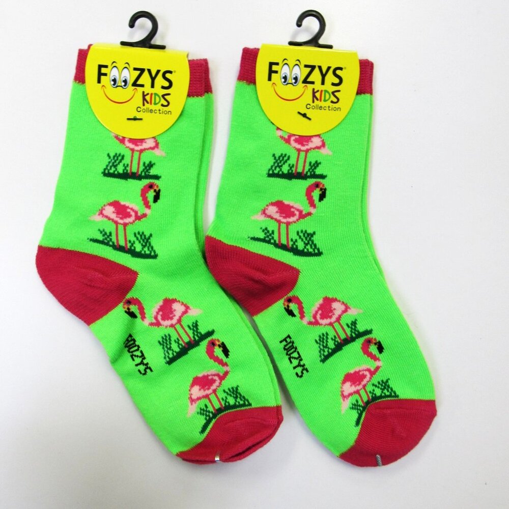 2 Pairs Foozys Kids Collection Girls Novelty Fun Socks Pink Flamingo Print